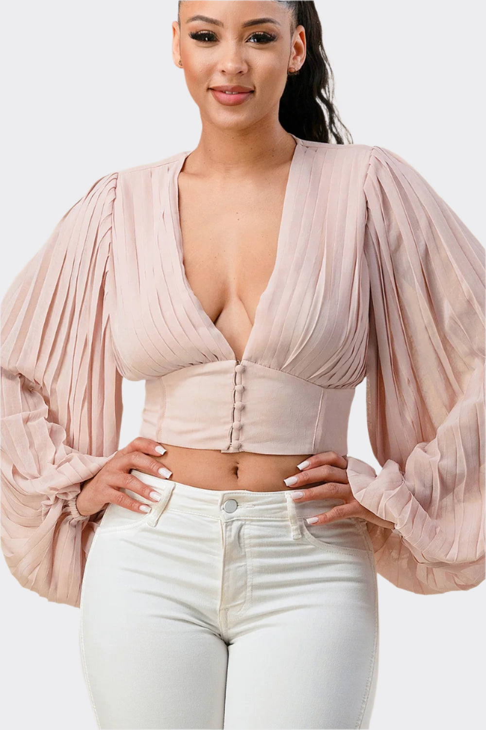 Giselle Corset Waist Long Bell Sleeve Cropped Top