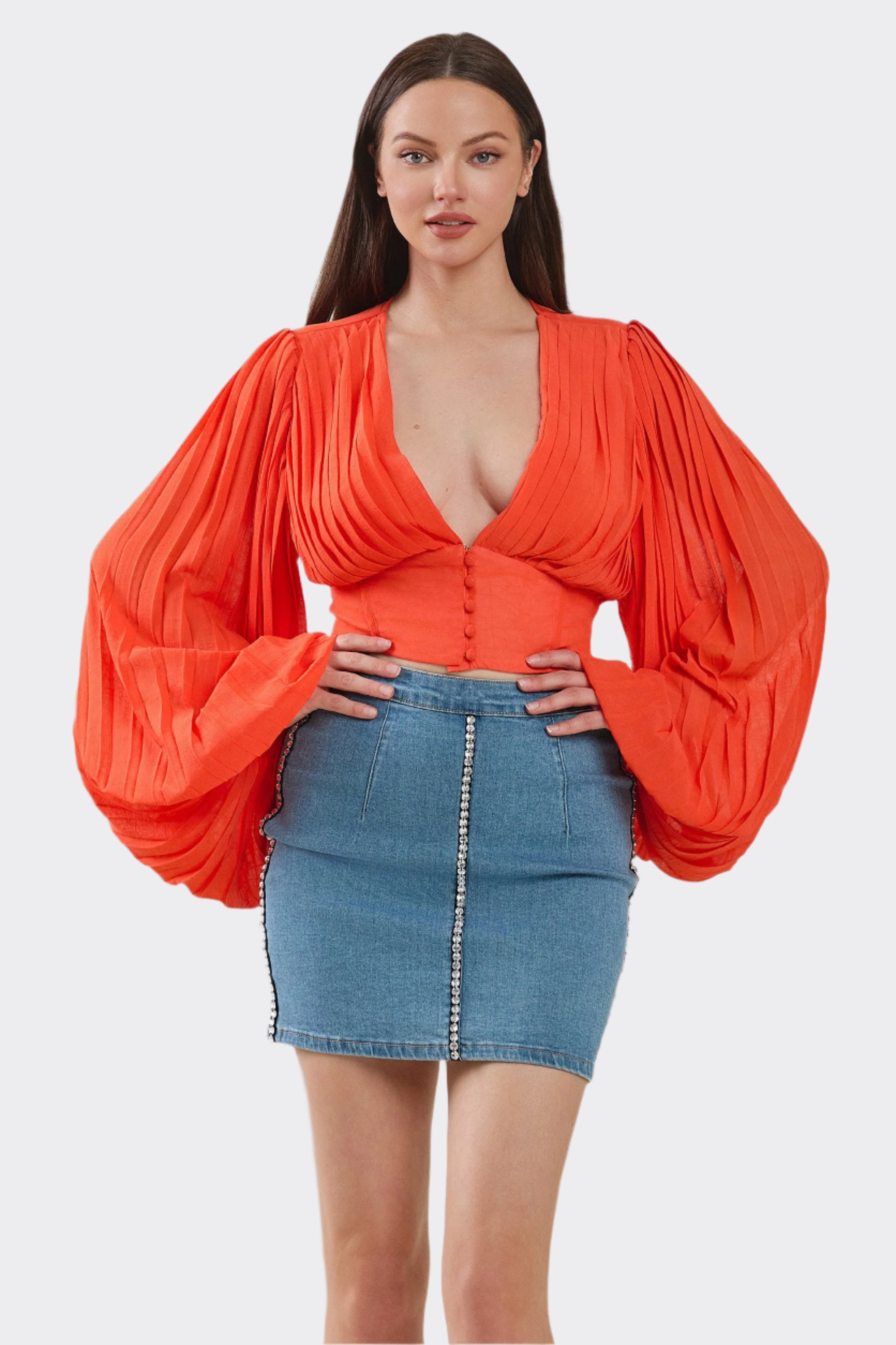 Giselle Corset Waist Long Bell Sleeve Cropped Top