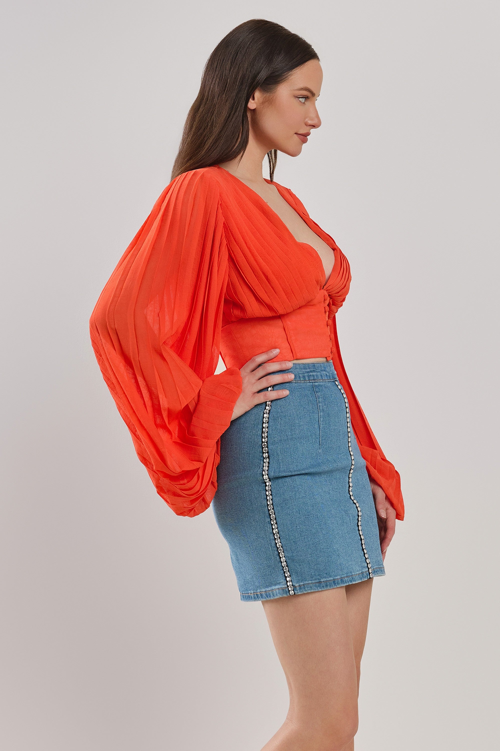 Giselle Corset Waist Long Bell Sleeve Cropped Top