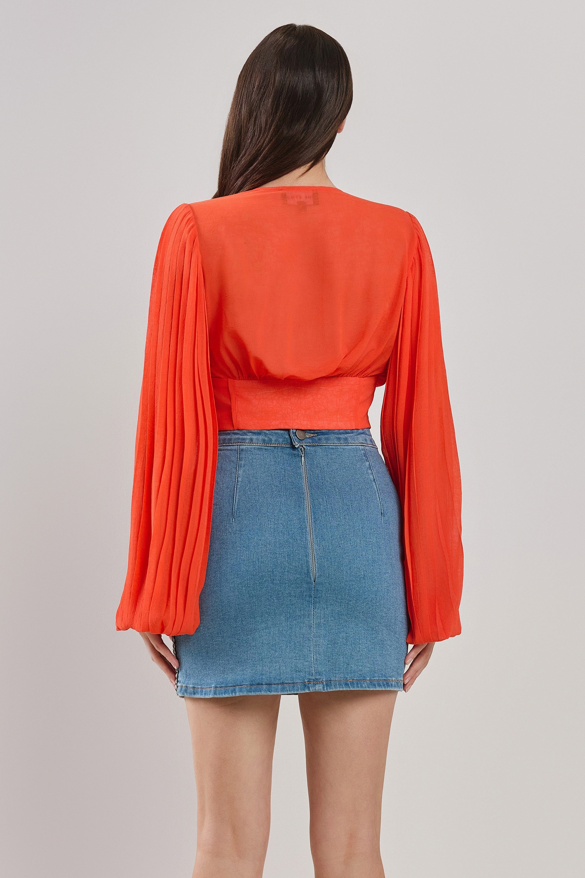 Giselle Corset Waist Long Bell Sleeve Cropped Top