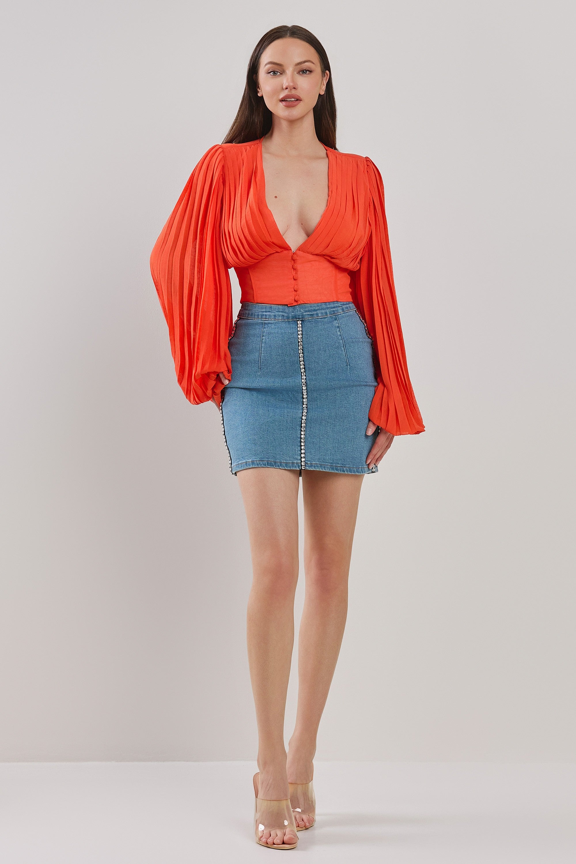 Giselle Corset Waist Long Bell Sleeve Cropped Top