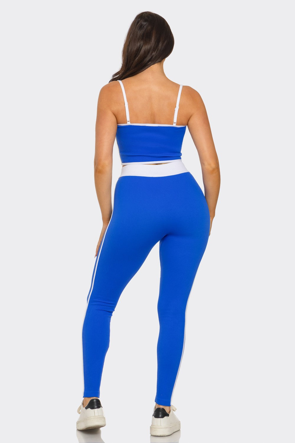 Comfy Peach Contrast Trim Rib Knit Seamless Cami Top & Pants Set
