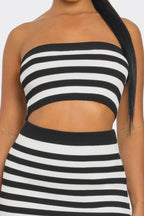Draya Striped Rib Knit Bandeau Top Maxi Skirt Set