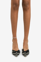 Maya Bow Detail Pointed Toe Lattice Mesh High Heel Mules