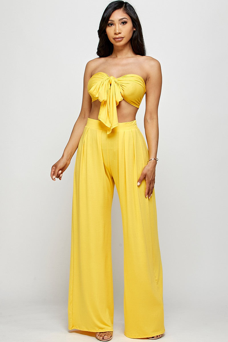 Tulum Slinky Multiway Tie Front Strapless Tube Top & Pant Set