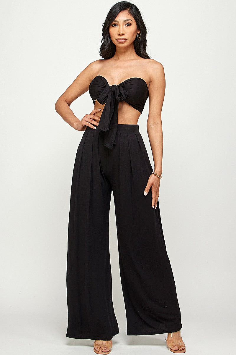 Tulum Slinky Multiway Tie Front Strapless Tube Top & Pant Set