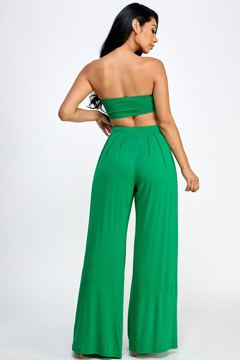 Tulum Slinky Multiway Tie Front Strapless Tube Top & Pant Set