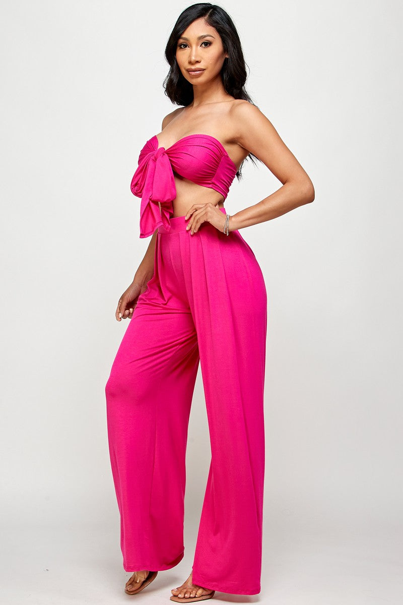 Tulum Slinky Multiway Tie Front Strapless Tube Top & Pant Set