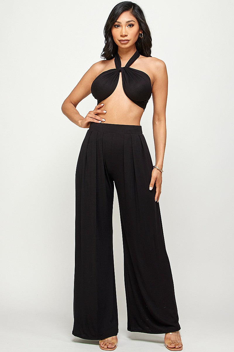 Tulum Slinky Multiway Tie Front Strapless Tube Top & Pant Set
