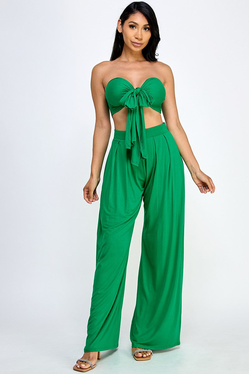 Tulum Slinky Multiway Tie Front Strapless Tube Top & Pant Set