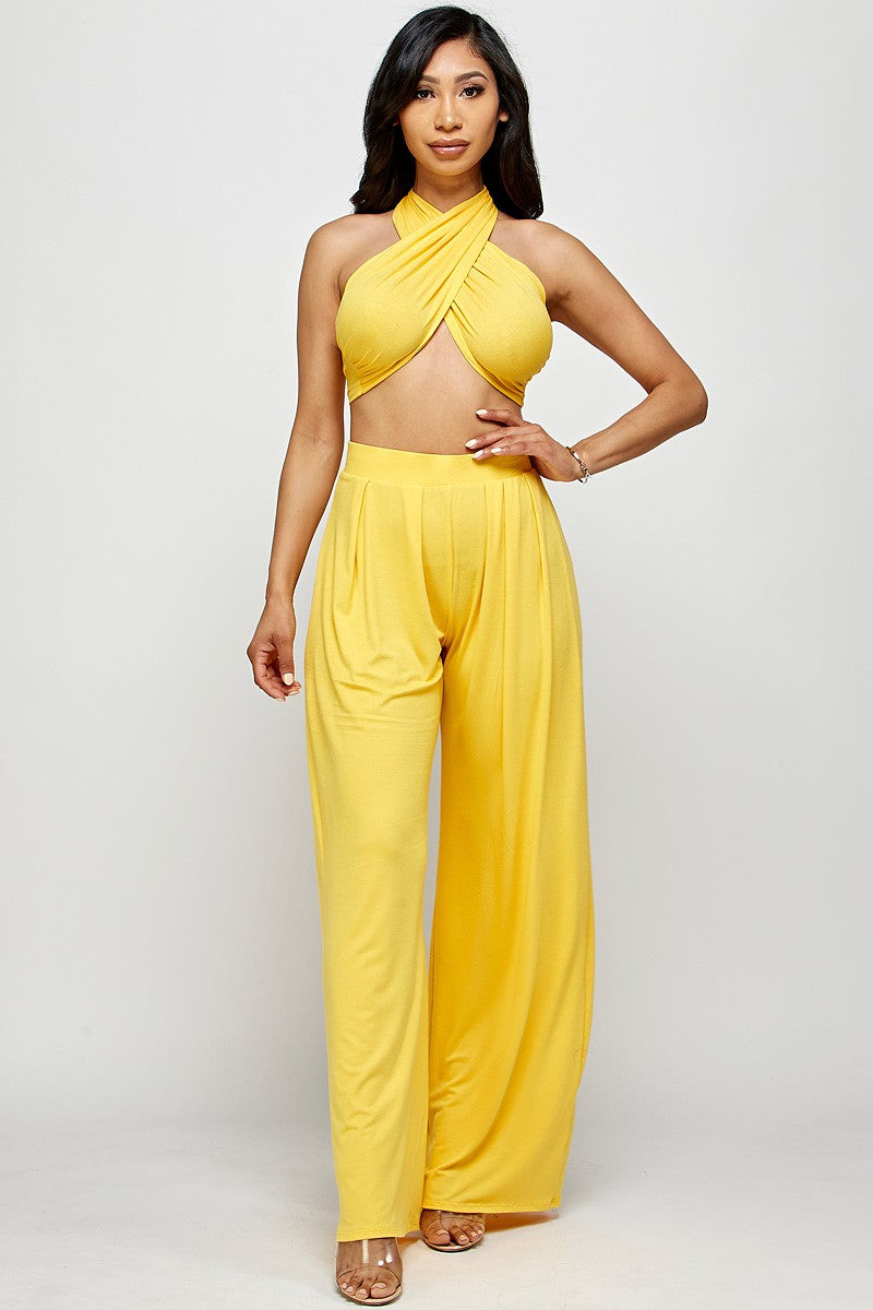 Tulum Slinky Multiway Tie Front Strapless Tube Top & Pant Set