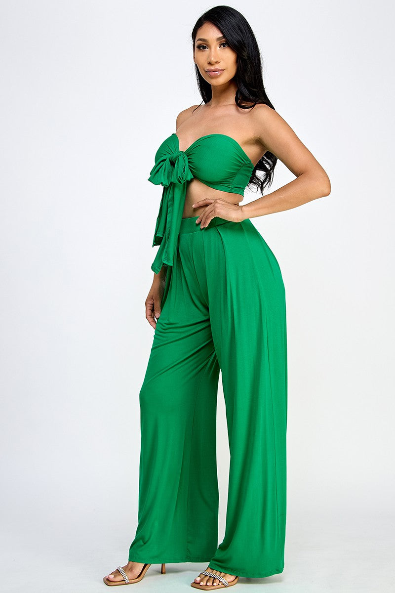 Tulum Slinky Multiway Tie Front Strapless Tube Top & Pant Set
