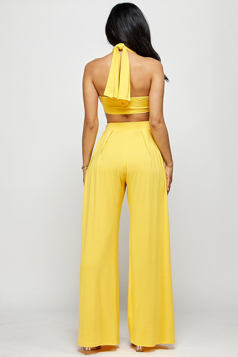 Tulum Slinky Multiway Tie Front Strapless Tube Top & Pant Set