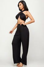 Tulum Slinky Multiway Tie Front Strapless Tube Top & Pant Set