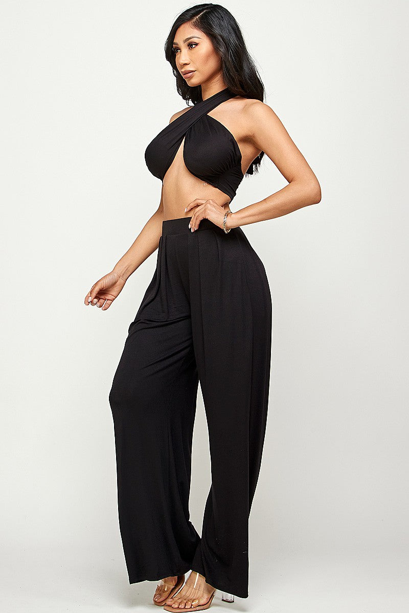 Tulum Slinky Multiway Tie Front Strapless Tube Top & Pant Set