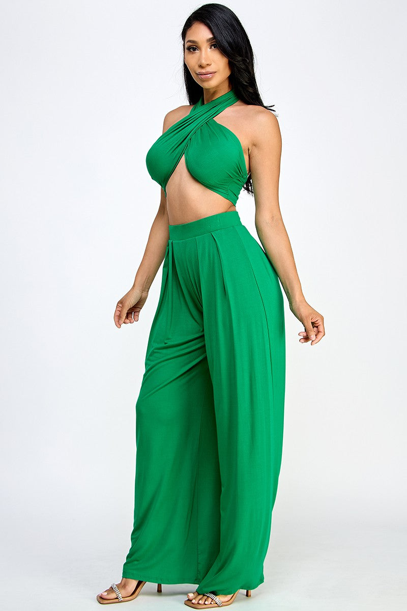 Tulum Slinky Multiway Tie Front Strapless Tube Top & Pant Set