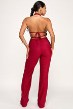 Elara Deep Plunge Halter Top & Matching Pant Two Piece Set