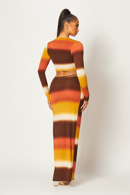 Zahara Gold Trim Split Front Two Piece Maxi Skirt Set