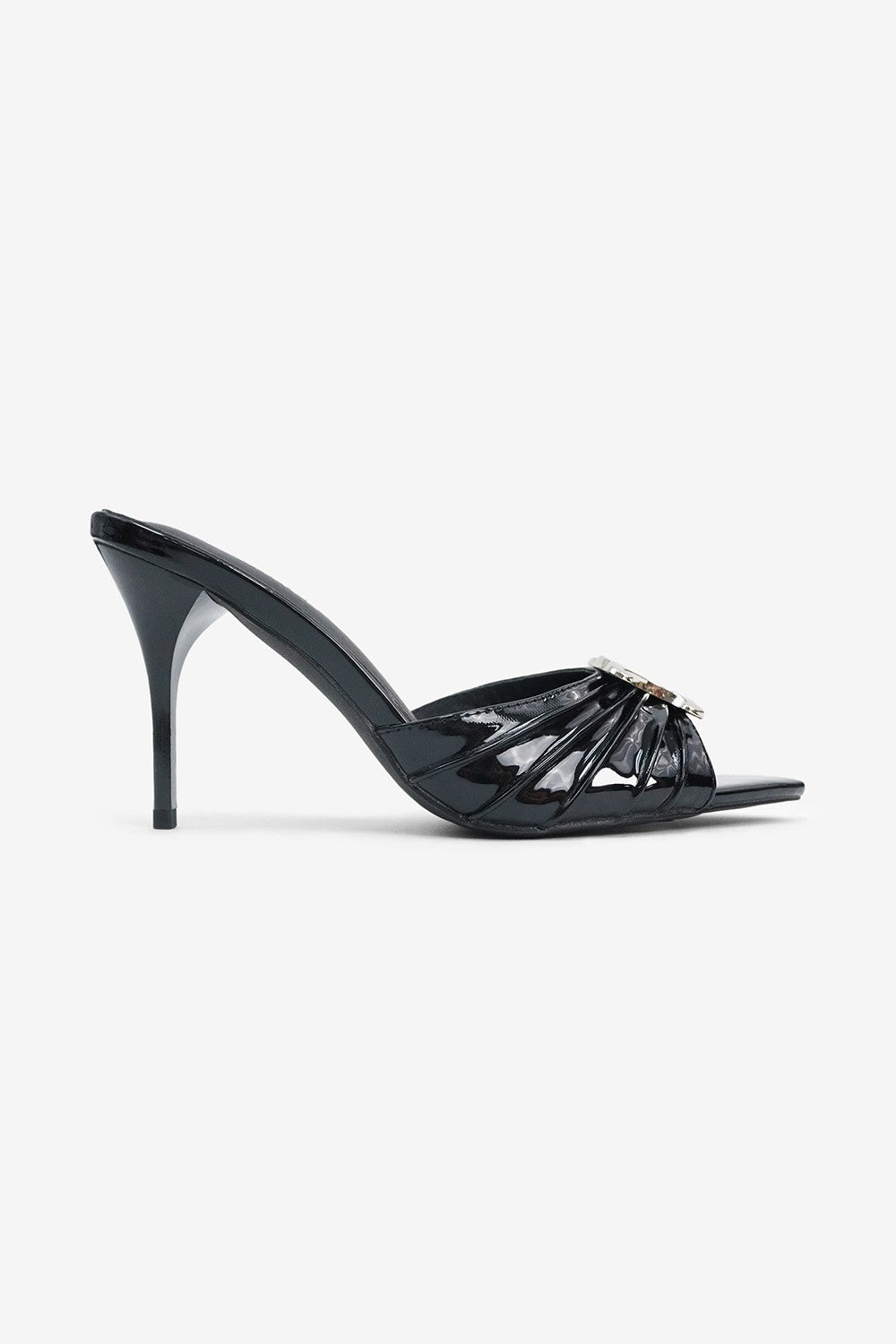 Dolce Buckle Detail Patent Slip On High Heel Mules