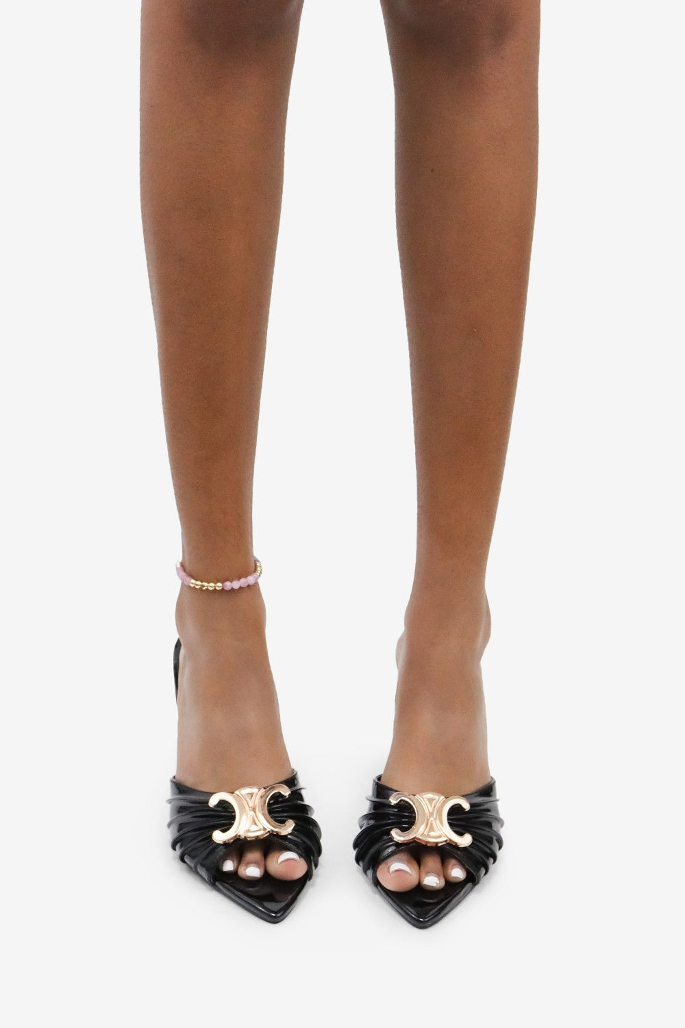 Dolce Buckle Detail Patent Slip On High Heel Mules