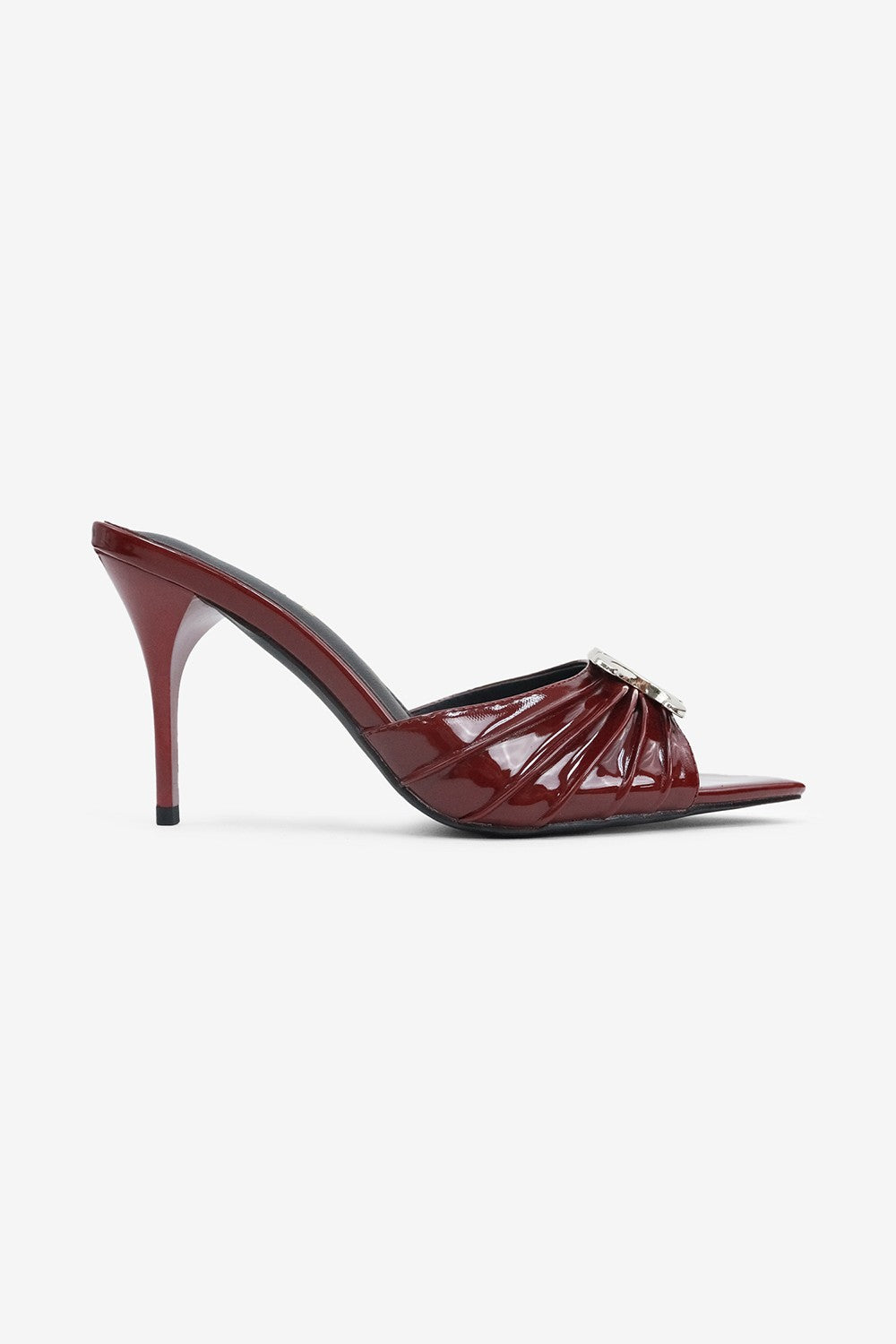 Dolce Buckle Detail Patent Slip On High Heel Mules