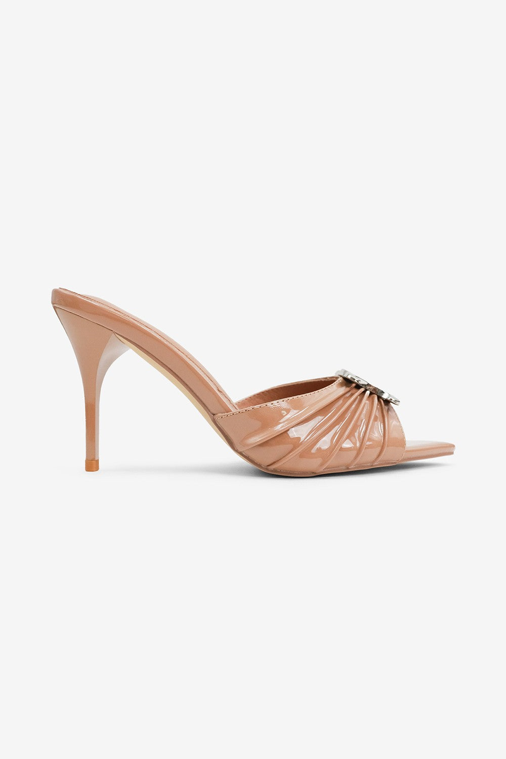Dolce Buckle Detail Patent Slip On High Heel Mules