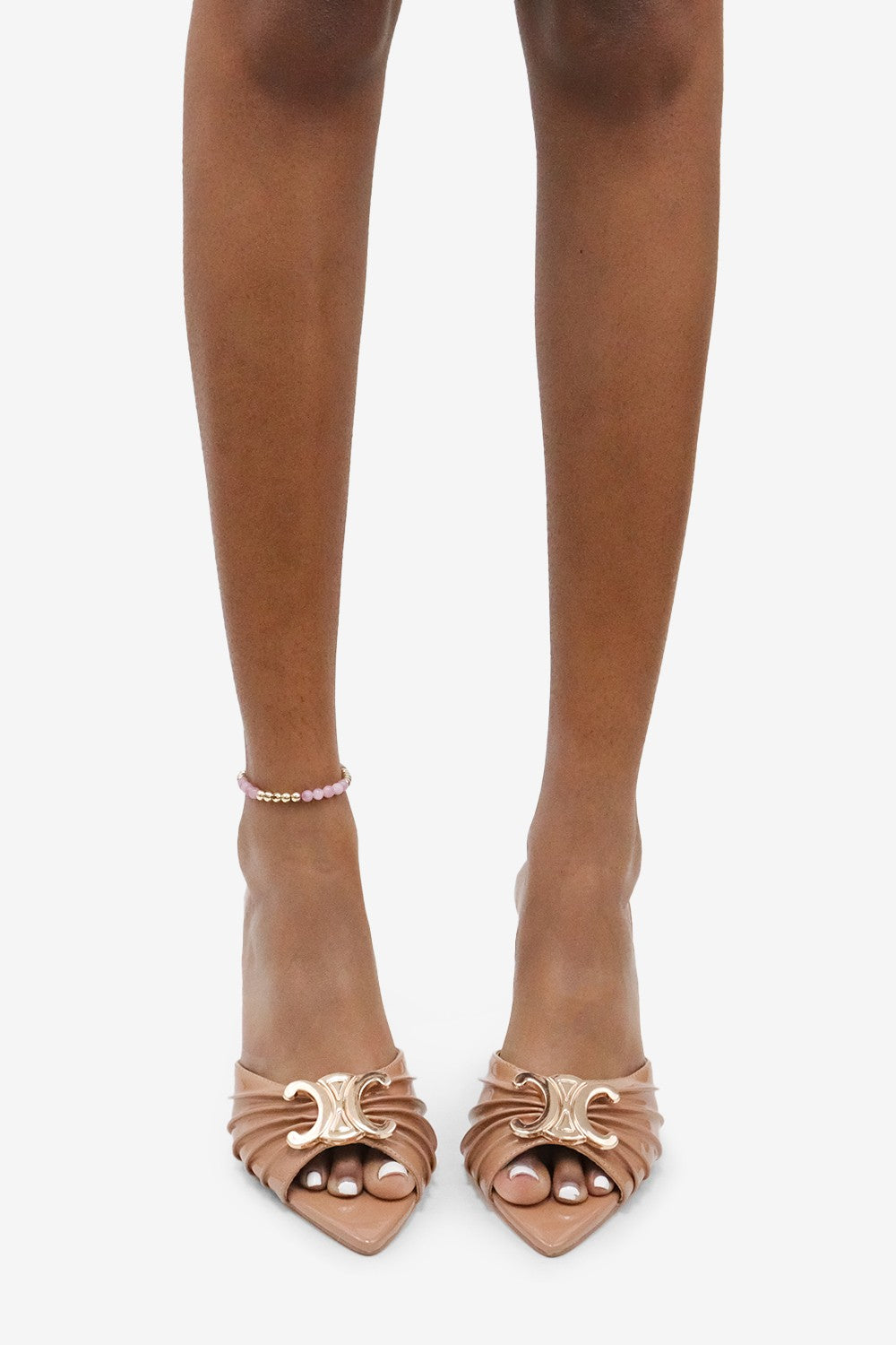 Dolce Buckle Detail Patent Slip On High Heel Mules