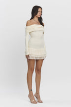 Cynthia Foldover Off Shoulder Sleeve Ruffle Hem Mini Dress
