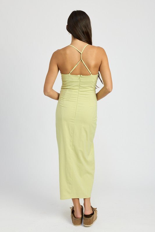 Arielle Deep V Ruched Front Slit Maxi Dress - ShopRbls