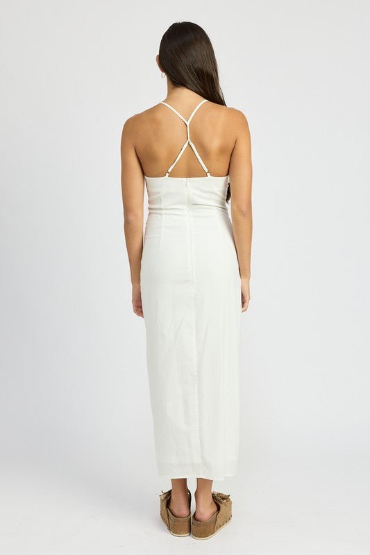 Arielle Deep V Ruched Front Slit Maxi Dress - ShopRbls