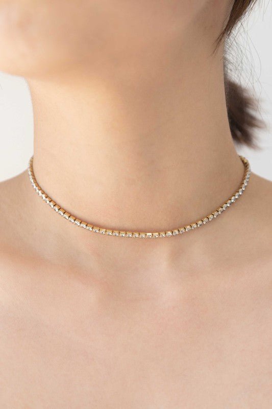 Audrey 14K Gold Classic Round CZ Stone Tennis Necklace - ShopRbls