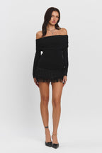 Cynthia Foldover Off Shoulder Sleeve Ruffle Hem Mini Dress