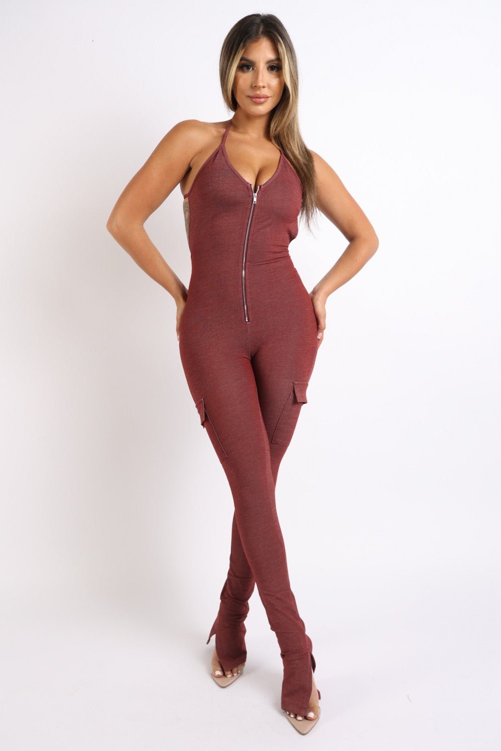 Bad Intentions Halterneck Cargo Split Hem Jumpsuit - ShopRbls