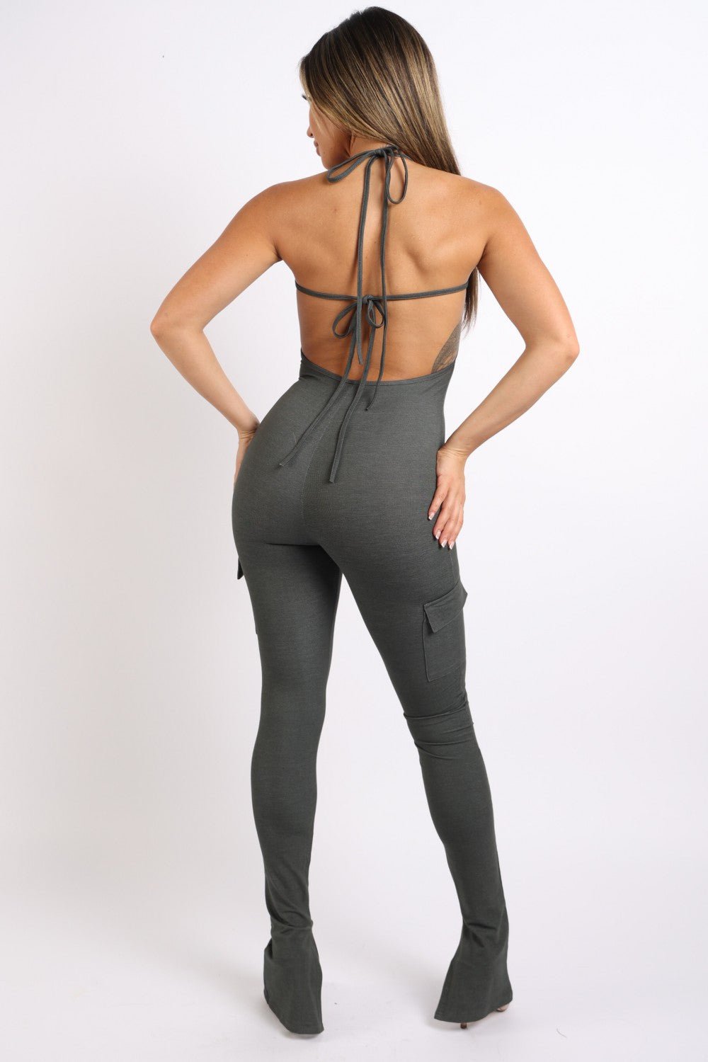 Bad Intentions Halterneck Cargo Split Hem Jumpsuit - ShopRbls