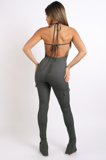 Bad Intentions Halterneck Cargo Split Hem Jumpsuit - ShopRbls