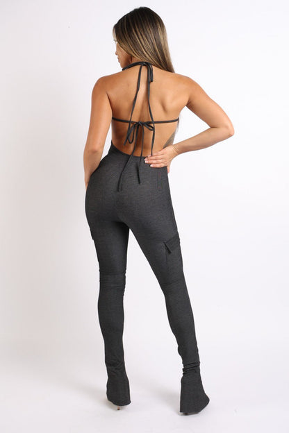 Bad Intentions Halterneck Cargo Split Hem Jumpsuit - ShopRbls
