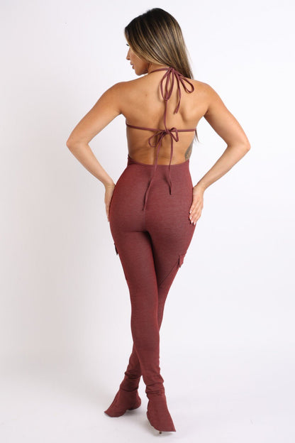 Bad Intentions Halterneck Cargo Split Hem Jumpsuit - ShopRbls