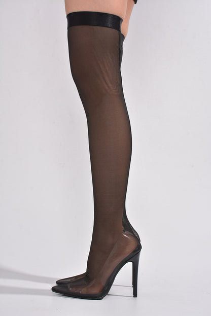 Lilith Thigh High Semi Sheer Mesh Boots