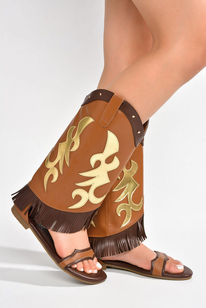 Rodeo Girl Western Fold Over Flat Sandals