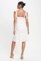 Enaya Square Neck Floral Lace Print Mesh Midi Dress