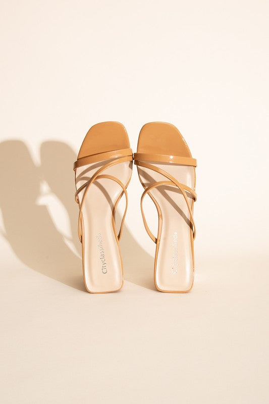 Nina Cross Strap Block High Heel Mule Sandals