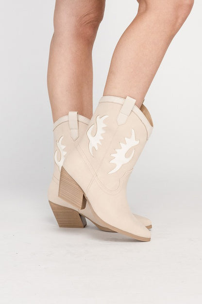 Gia Contrast Detail Western Mid Calf Cowboy Boots