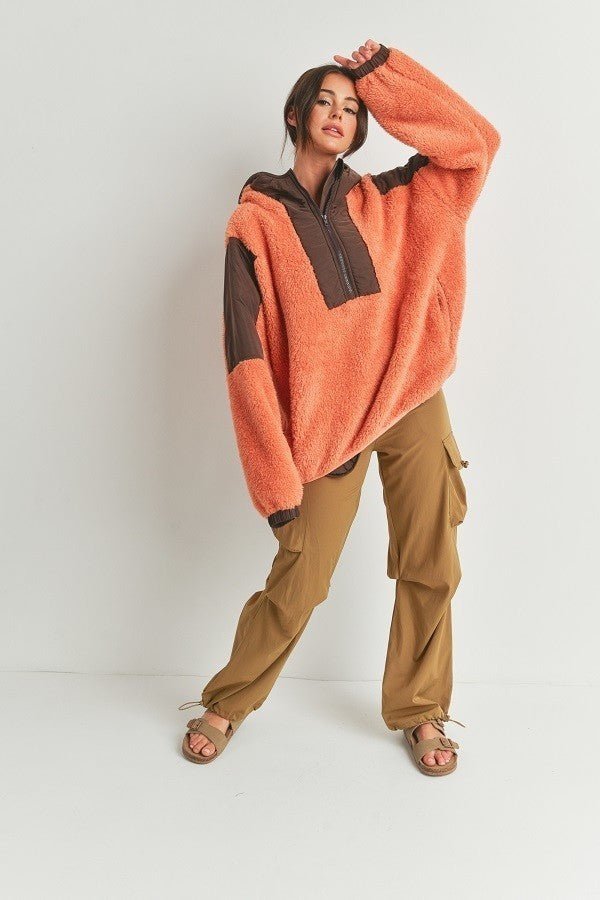 Cabin Fever Two Tone Oversized Hooded Teddy Jacket - ShopRbls
