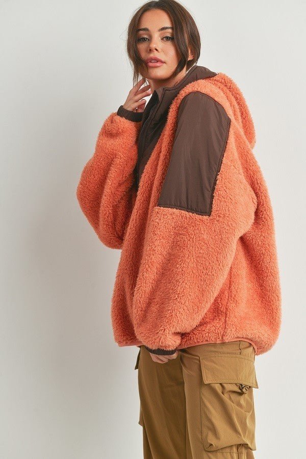 Cabin Fever Two Tone Oversized Hooded Teddy Jacket - ShopRbls