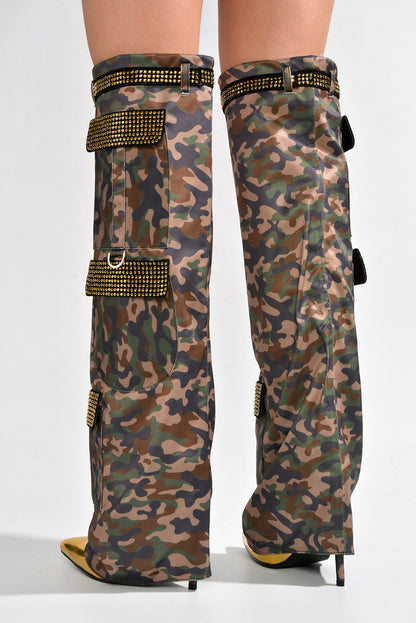 Disco Nights Rhinestone Detail Fold Over Thigh High Boots