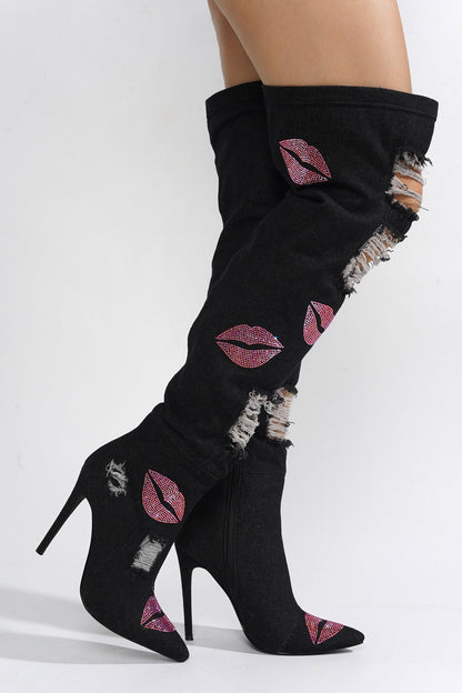 XoXo Rhinestones Decor Thigh High Boots