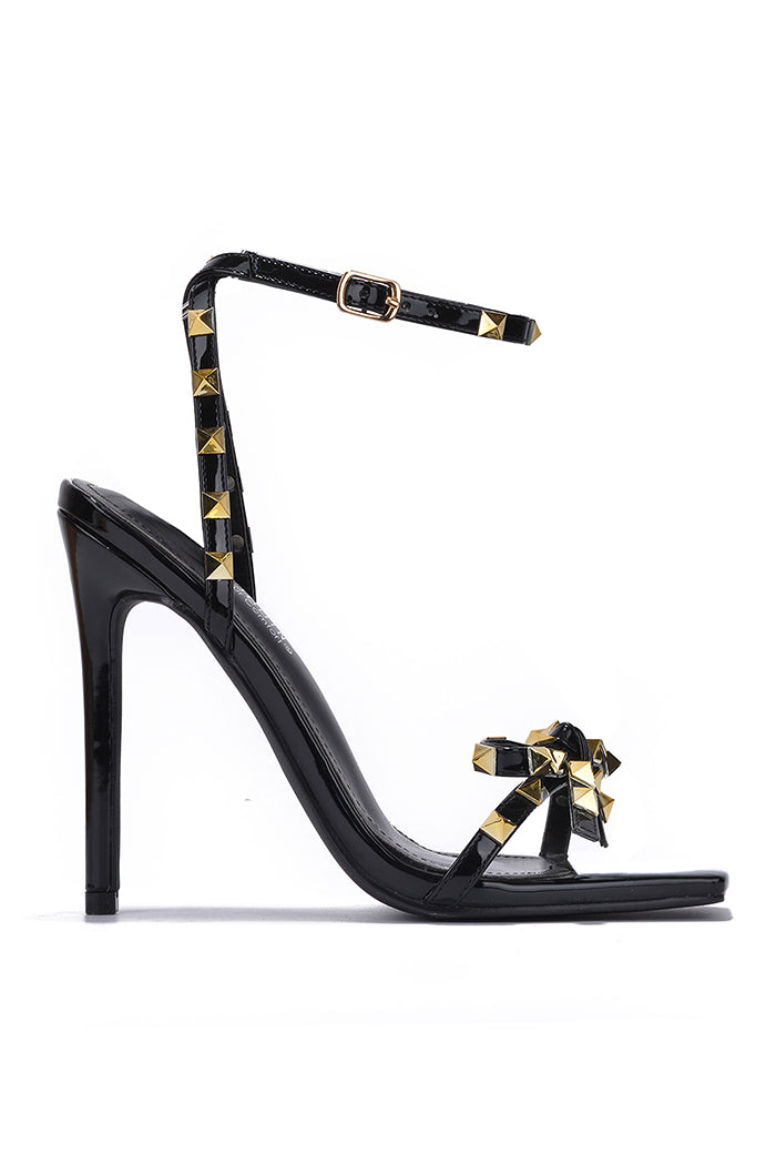 Parisienne Square Toe Studded Bow High Heels