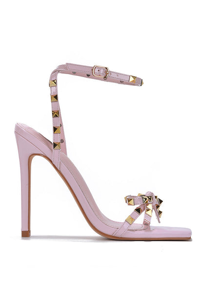 Parisienne Square Toe Studded Bow High Heels