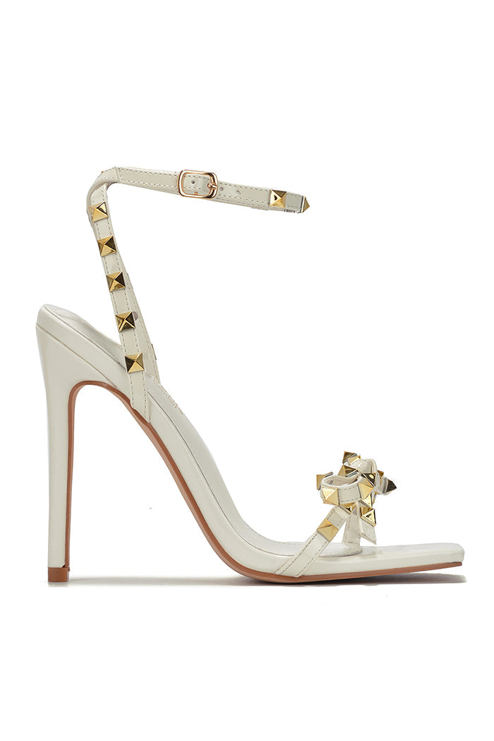 Parisienne Square Toe Studded Bow High Heels