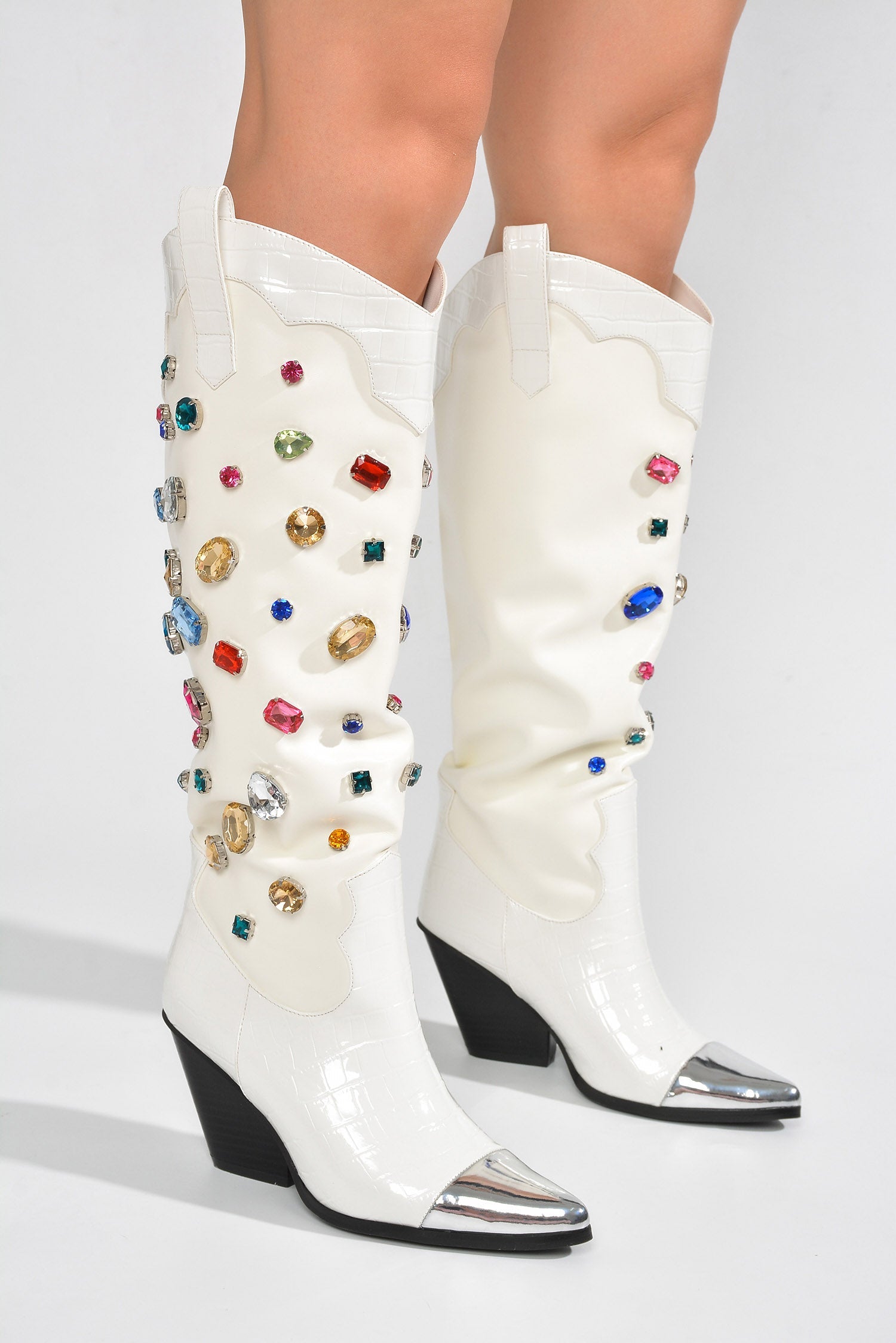 Jolene Rhinestone Encrusted Knee High Cowgirl Boots